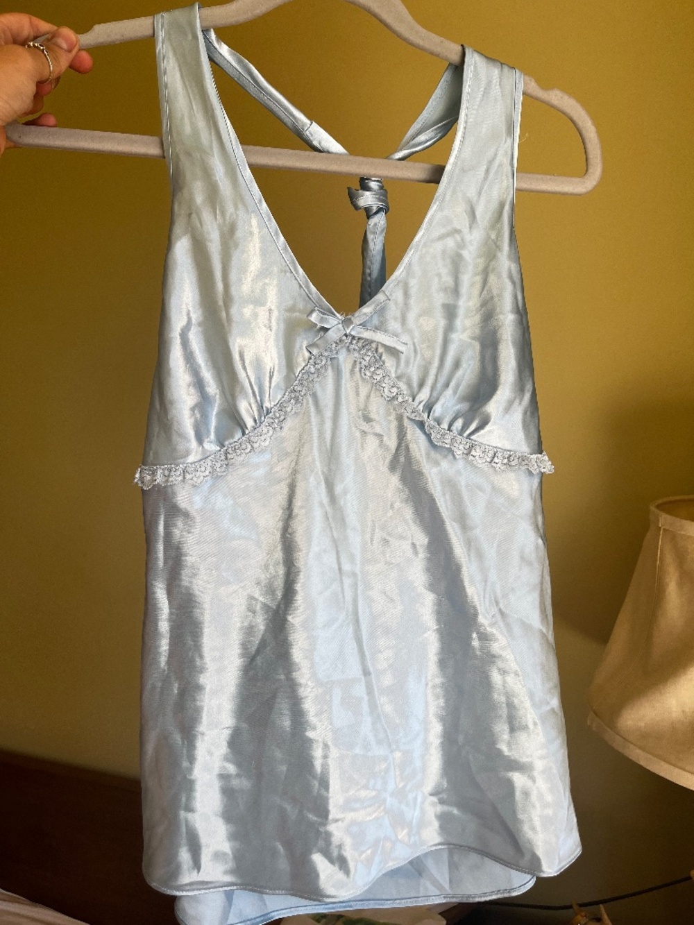 Light blue Silky satin Vintage style lace halter top